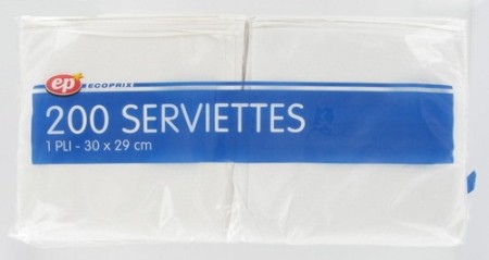 Serviette blanche 1 pli 30 x 29 cm x 200